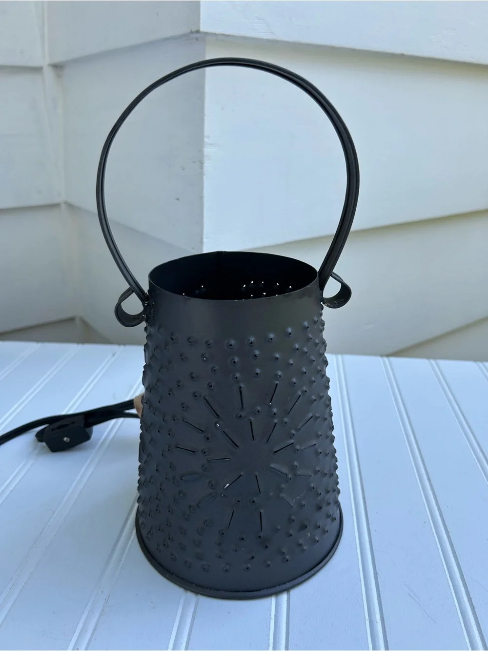 Metal Lamp Tinware Star Punch BlackPattern Lantern Electric Made in India 11x5.5